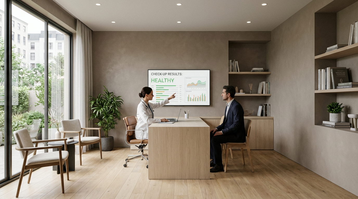 médecin expliquant les résultats du meilleur check-up médical à Paris à un patient